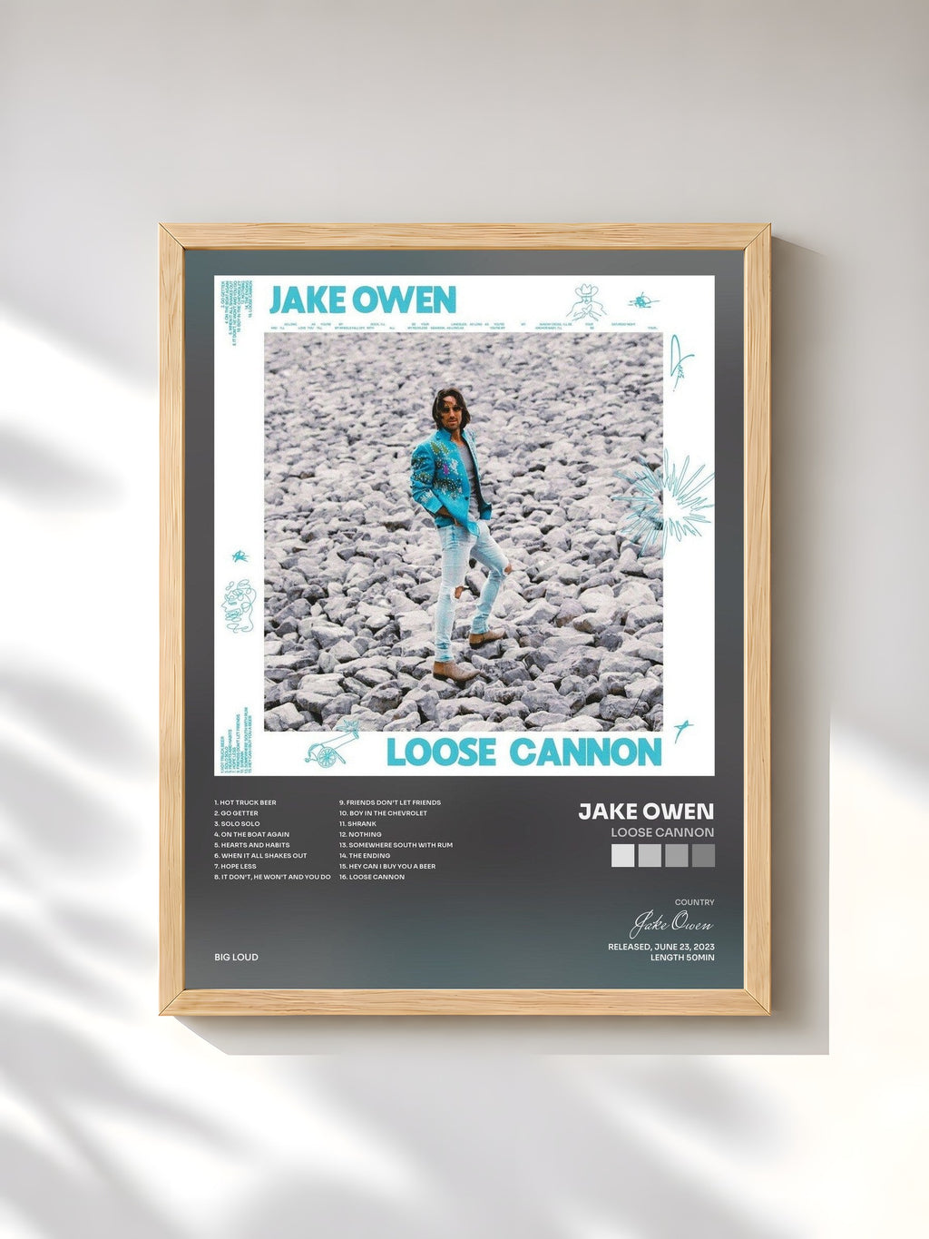 #bois Tableau de l'album Loose Cannon de Jake Owen, cadre en bois brut, imprimé et encadré en France