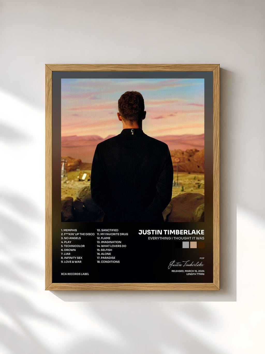 #bois Tableau de l'album Everything I Thought It Was de Justin Timberlake, cadre en bois brut, imprimé et encadré en France