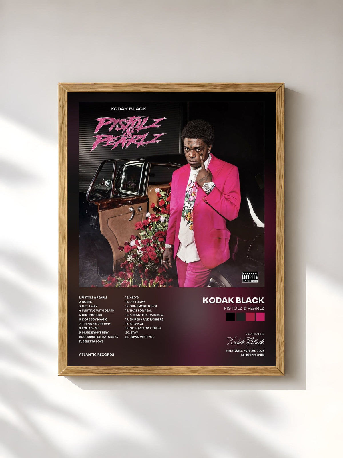 #bois Tableau de l'album Pistolz & Pearlz de Kodak Black, cadre en bois brut, imprimé et encadré en France