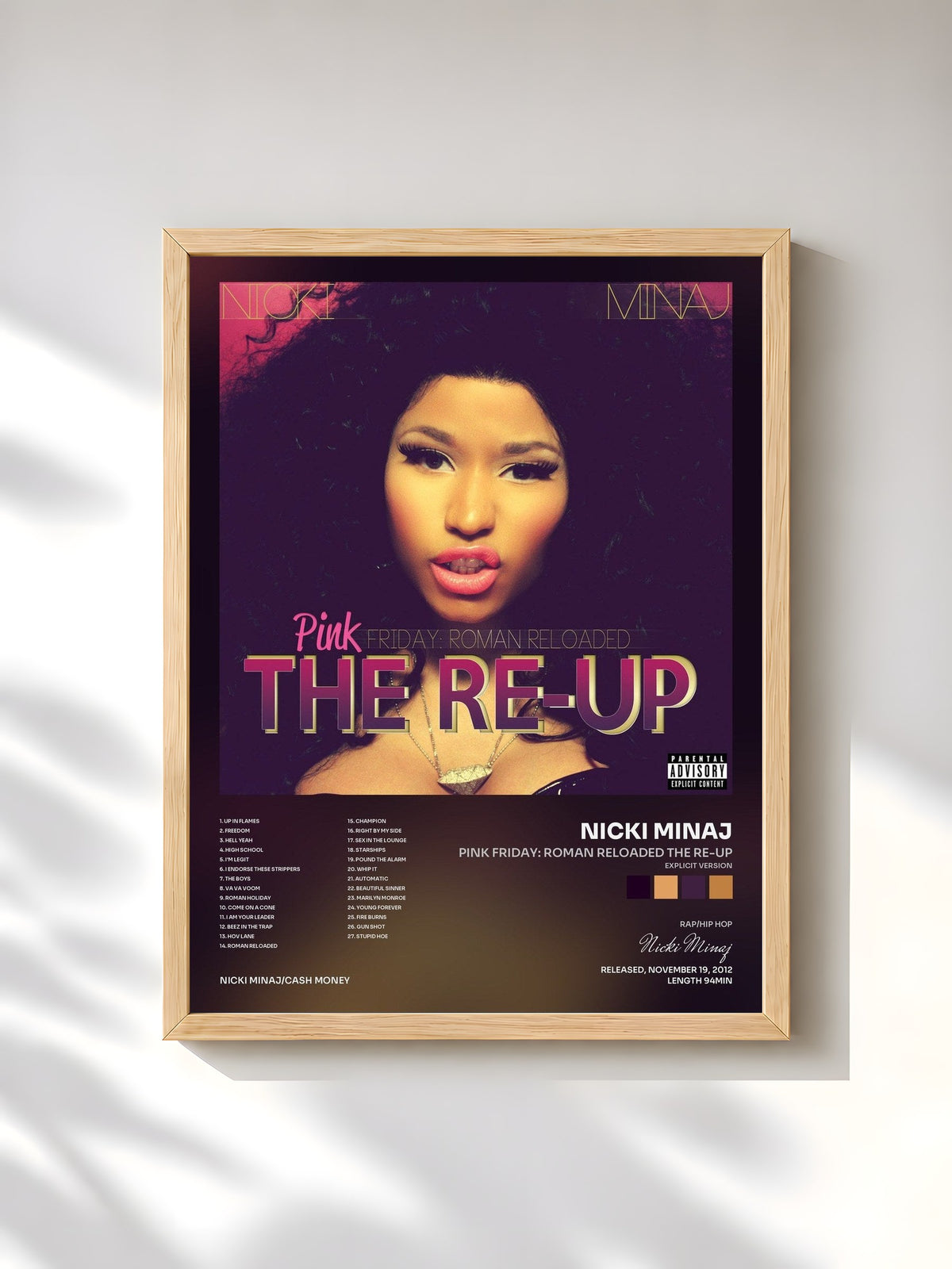 #bois Tableau de l'album Pink Friday: Roman Reloaded The Re-Up (Explicit Version) de Nicki Minaj, cadre en bois brut, imprimé et encadré en France