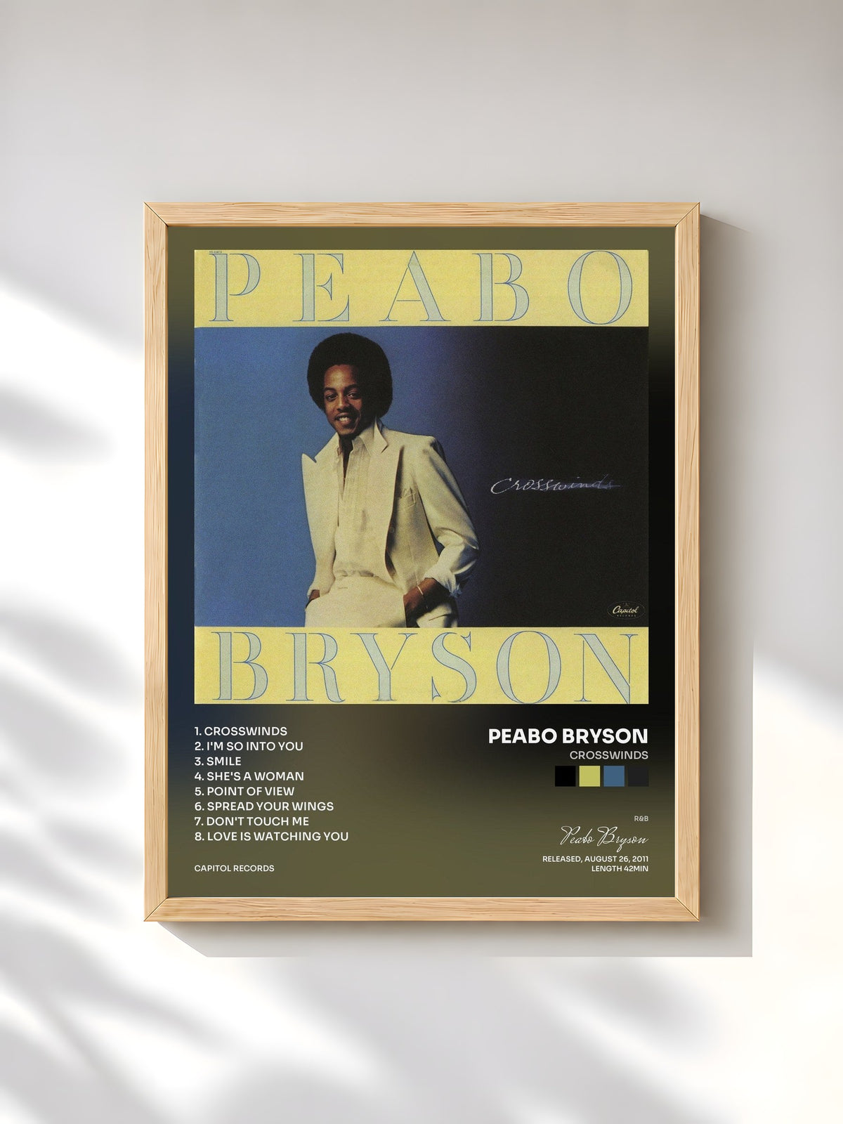 #bois Tableau de l'album Crosswinds de Peabo Bryson, cadre en bois brut, imprimé et encadré en France