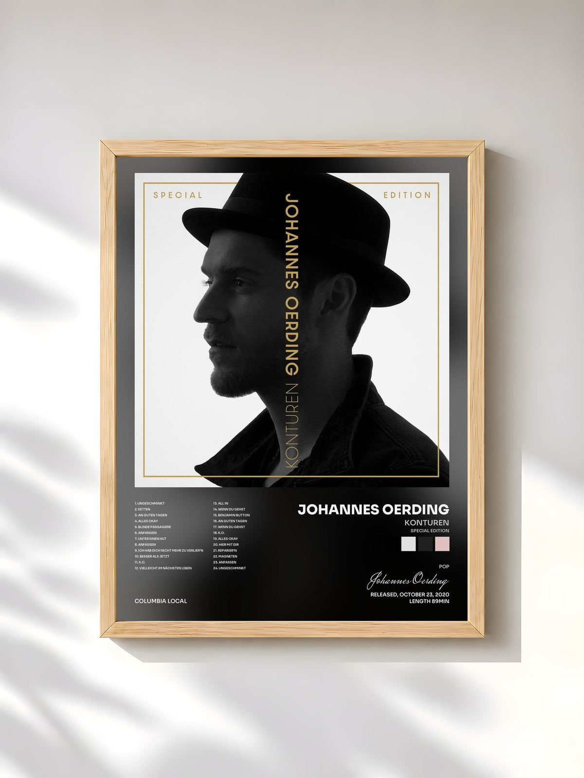 #bois Tableau de l'album Konturen (Special Edition) de Johannes Oerding, cadre en bois brut, imprimé et encadré en France