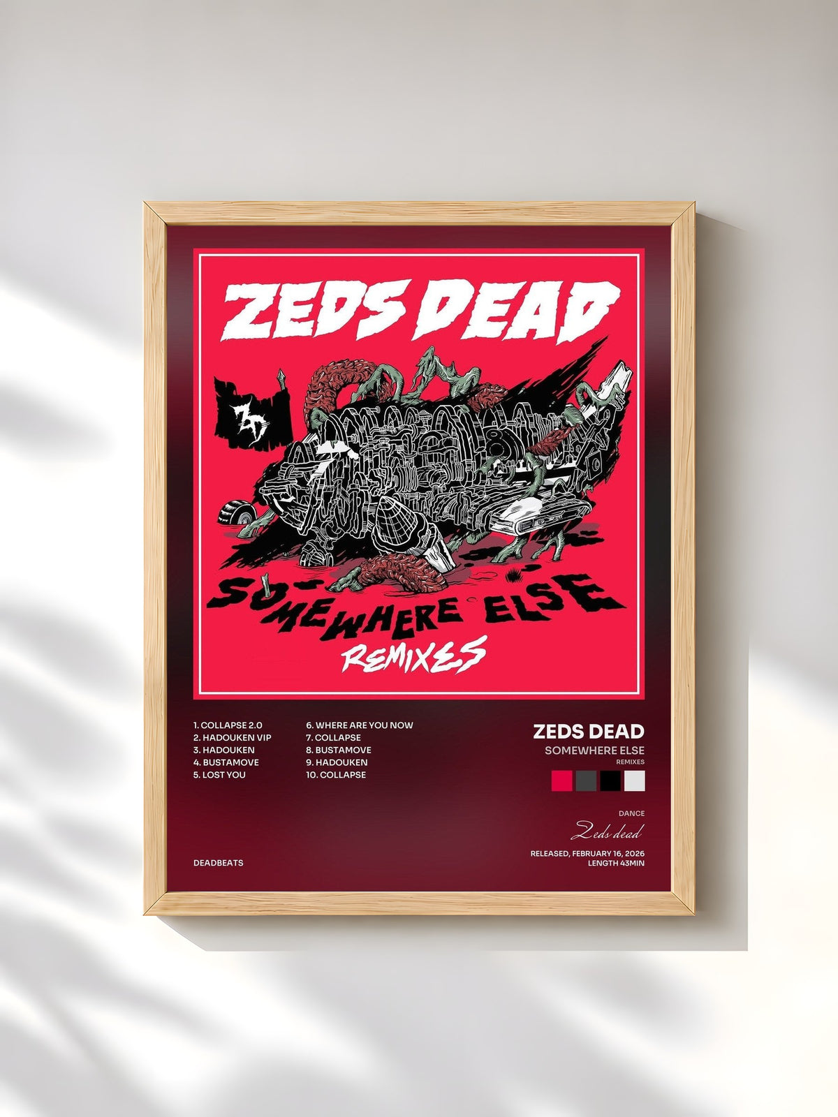 #bois Tableau de l'album Somewhere Else (Remixes) de Zeds dead, cadre en bois brut, imprimé et encadré en France