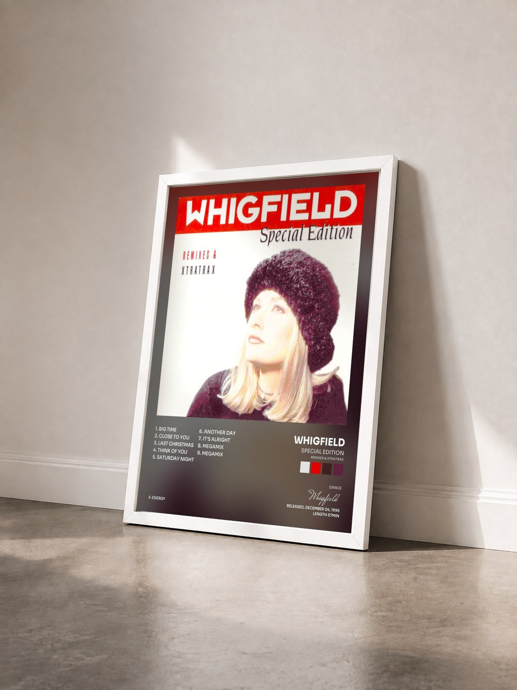 #blanc Tableau de l'album Special Edition (Remixes & Xtratrax) de Whigfield vu de trois quarts, cadre blanc