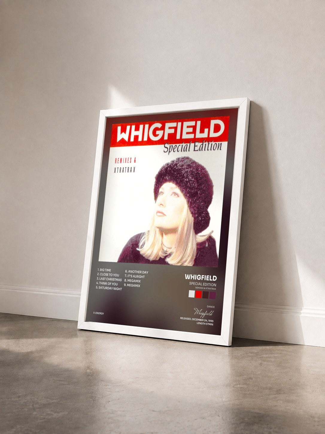 #blanc Tableau de l'album Special Edition (Remixes & Xtratrax) de Whigfield vu de trois quarts, cadre blanc