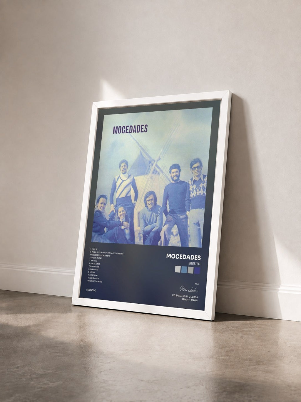#blanc Tableau de l'album Eres Tu de Mocedades vu de trois quarts, cadre blanc
