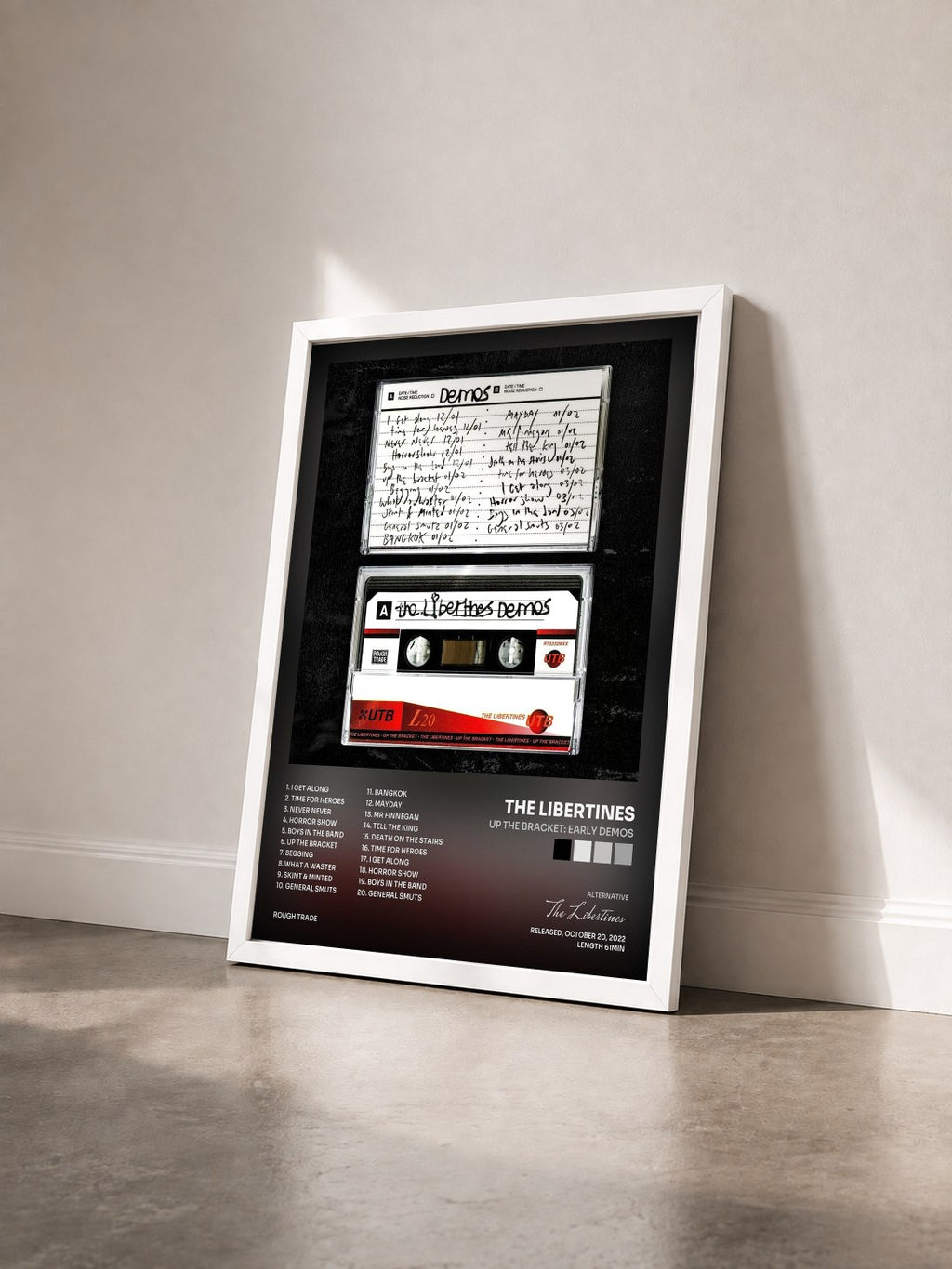 #blanc Tableau de l'album Up the Bracket: Early Demos de The Libertines vu de trois quarts, cadre blanc