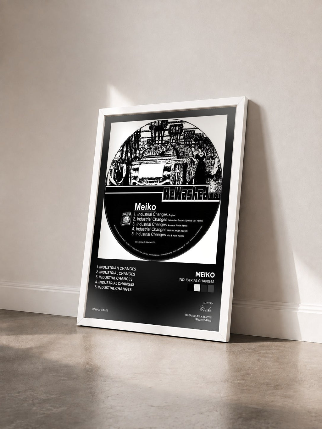 #blanc Tableau de l'album Industrial Changes de Meiko vu de trois quarts, cadre blanc