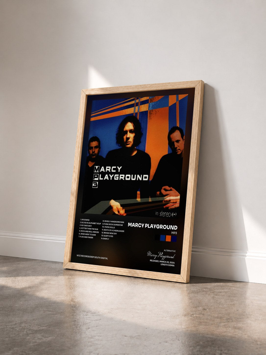 #bois Tableau de l'album MP3 de Marcy Playground vu de trois quarts, cadre en bois brut