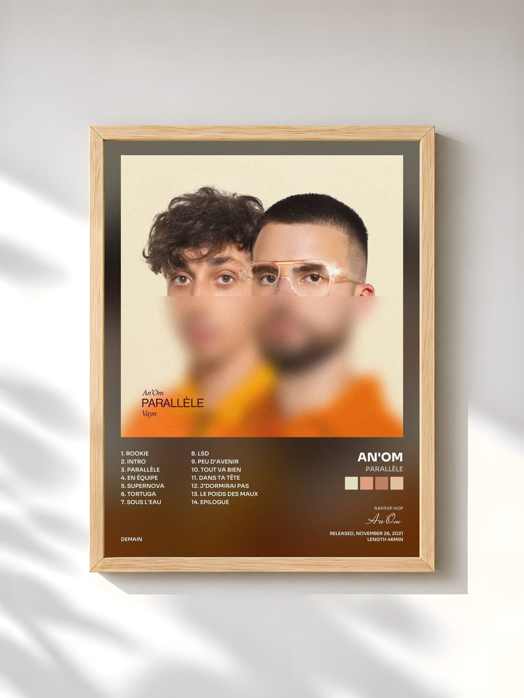 #bois Tableau de l'album Parallèle de An'Om, cadre en bois brut, imprimé et encadré en France
