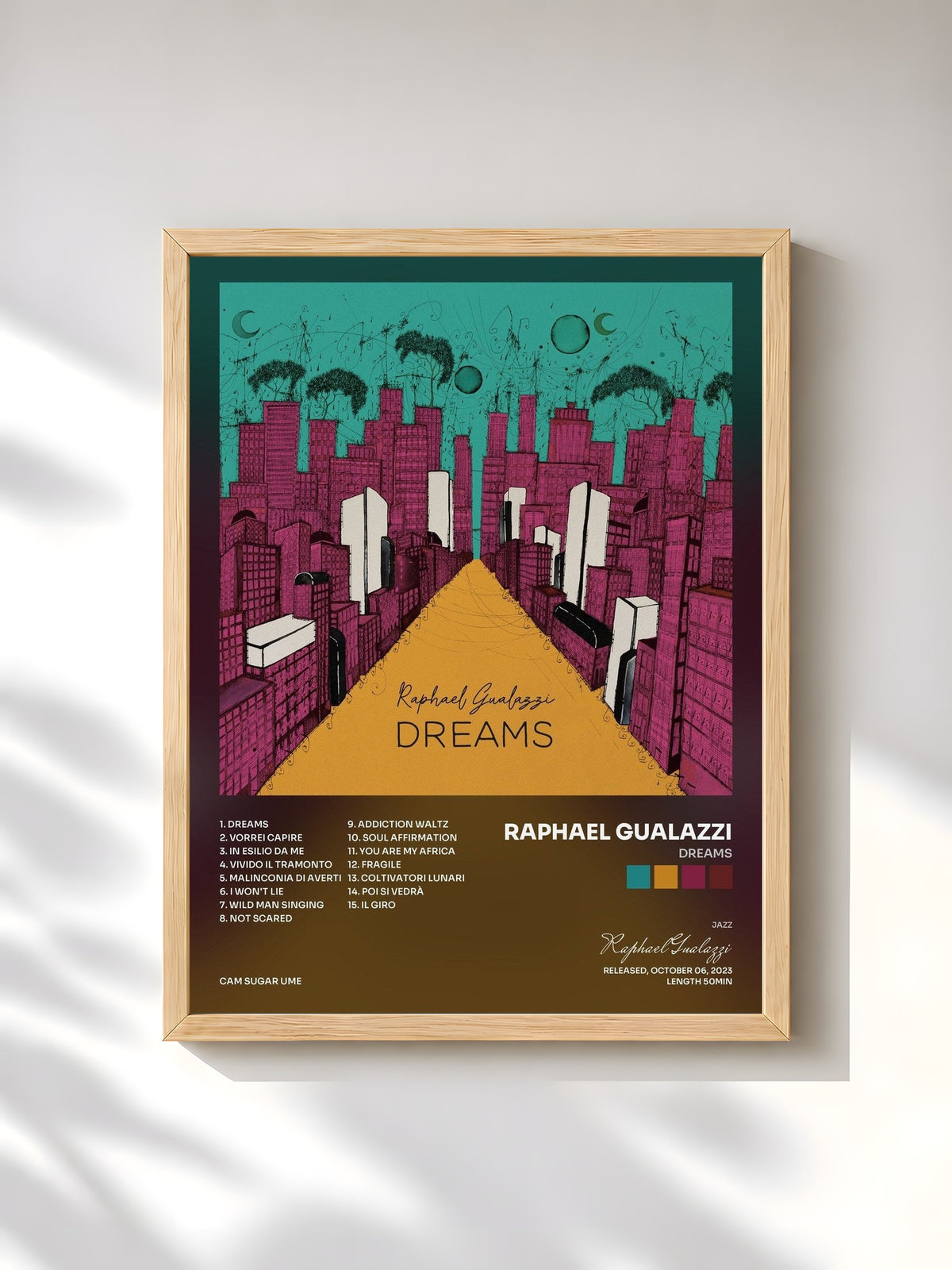 #bois Tableau de l'album Dreams de Raphael Gualazzi, cadre en bois brut, imprimé et encadré en France