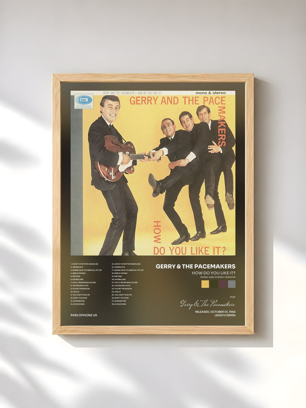 #bois Tableau de l'album How Do You Like It? (Mono And Stereo Version) de Gerry & The Pacemakers, cadre en bois brut, imprimé et encadré en France