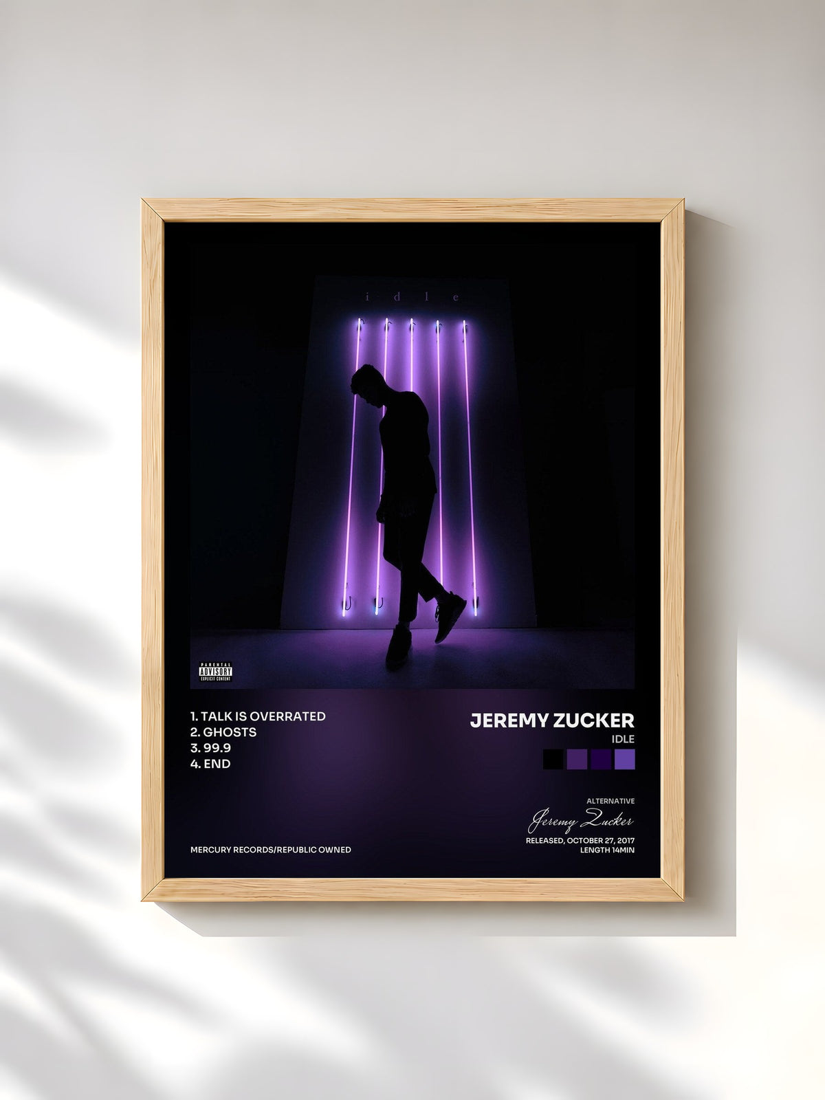 #bois Tableau de l'album idle de Jeremy Zucker, cadre en bois brut, imprimé et encadré en France