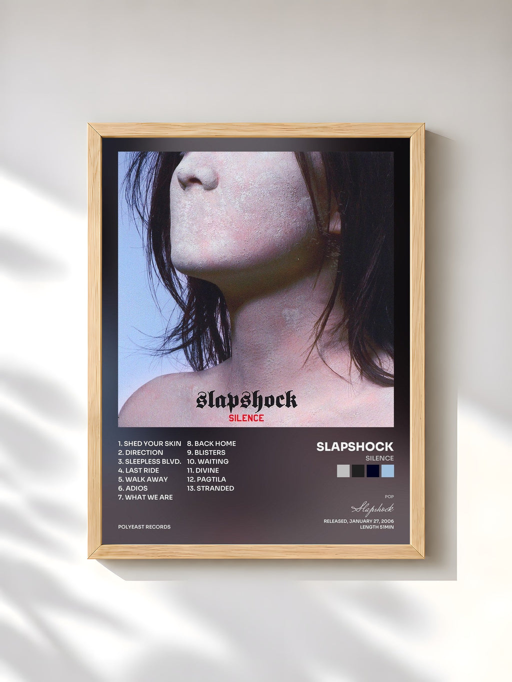 #bois Tableau de l'album Silence de Slapshock, cadre en bois brut, imprimé et encadré en France
