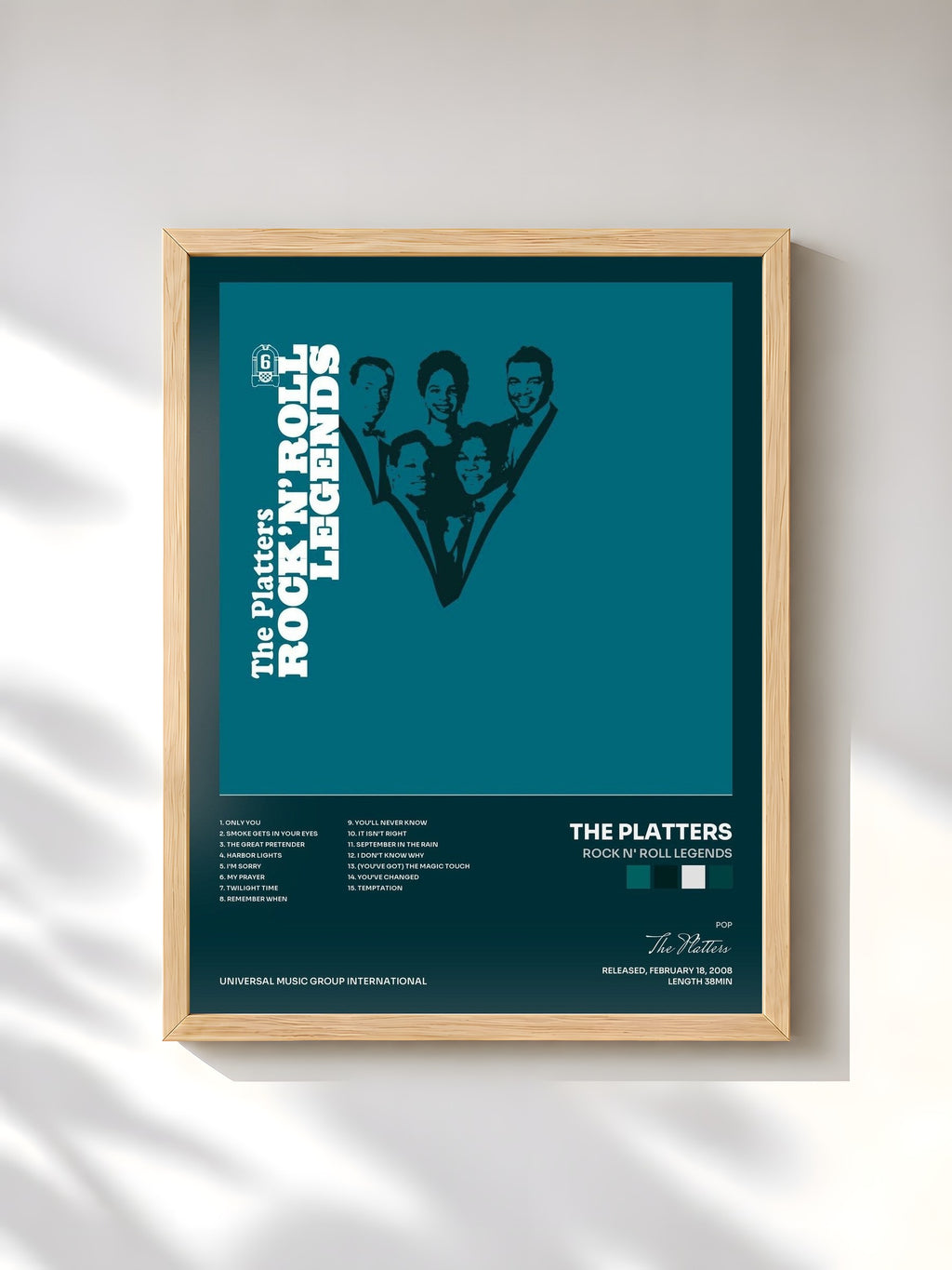 #bois Tableau de l'album Rock N' Roll Legends de The Platters, cadre en bois brut, imprimé et encadré en France