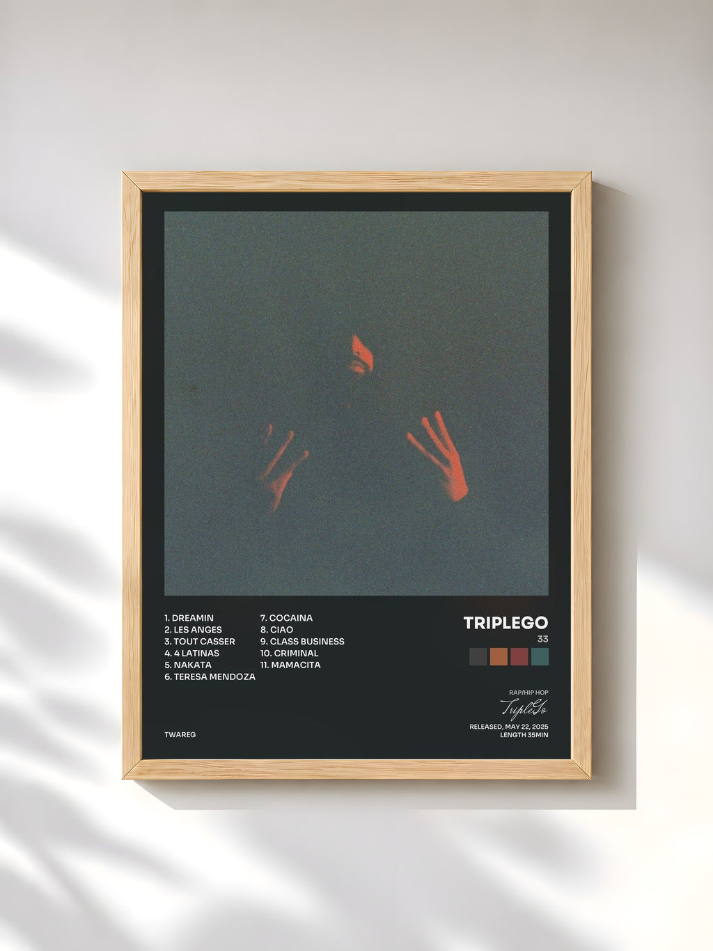 #bois Tableau de l'album 33 de TripleGo, cadre en bois brut, imprimé et encadré en France