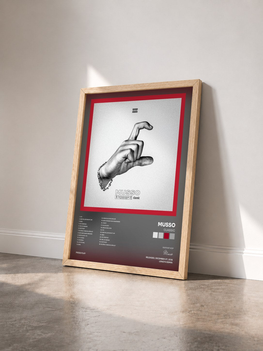 #bois Tableau de l'album Classic de Musso vu de trois quarts, cadre en bois brut