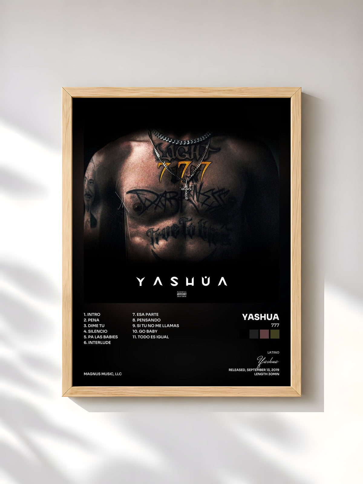 #bois Tableau de l'album 777 de Yashua, cadre en bois brut, imprimé et encadré en France