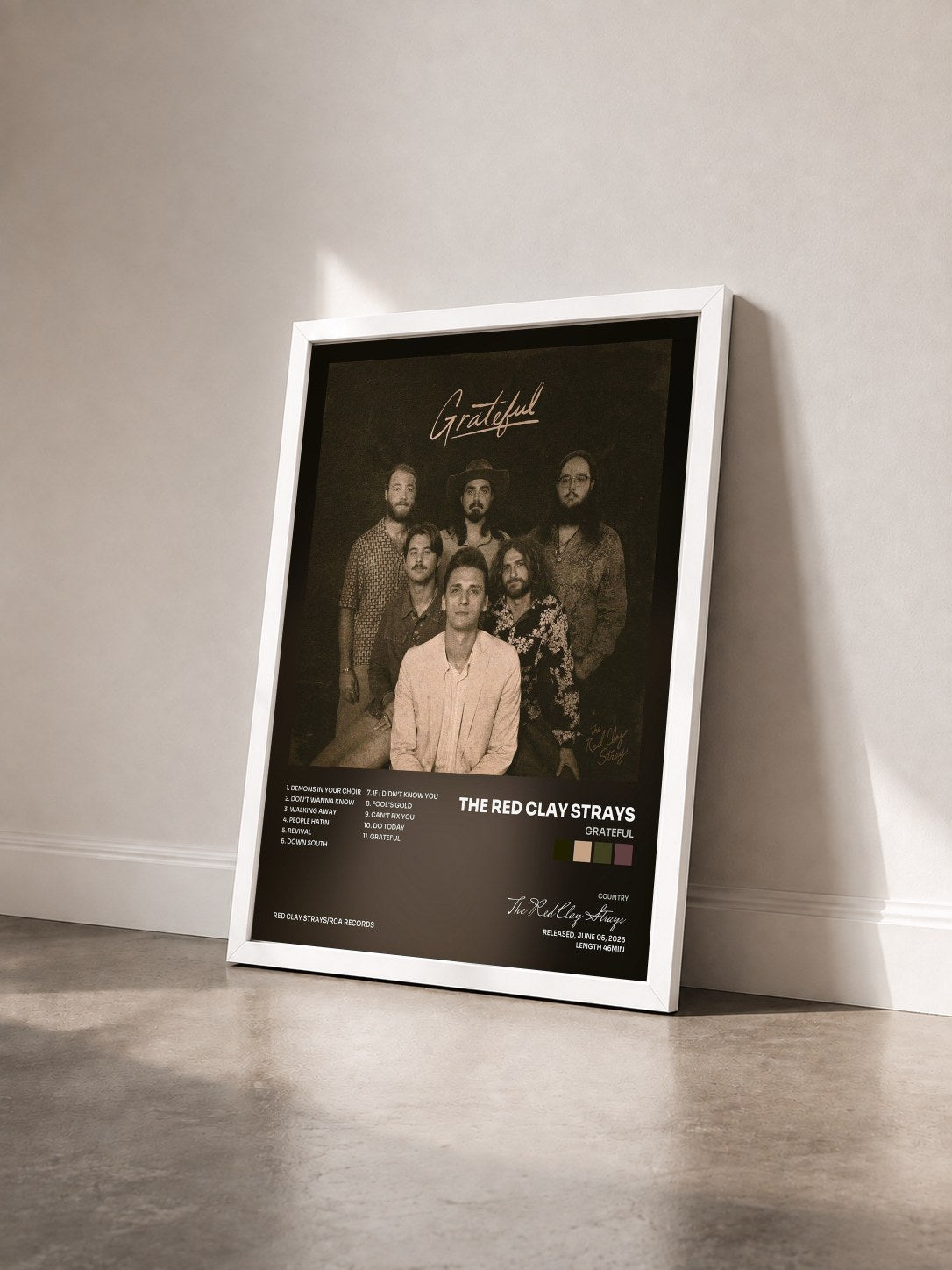 #blanc Tableau de l'album Grateful de The Red Clay Strays vu de trois quarts, cadre blanc