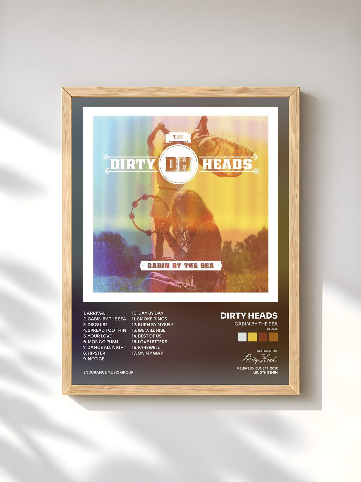 #bois Tableau de l'album Cabin By the Sea (Deluxe) de Dirty Heads, cadre en bois brut, imprimé et encadré en France