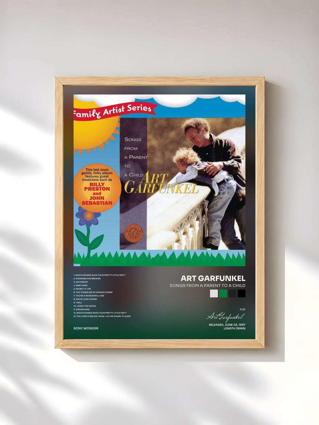 #bois Tableau de l'album Songs From A Parent To A Child de Art Garfunkel, cadre en bois brut, imprimé et encadré en France