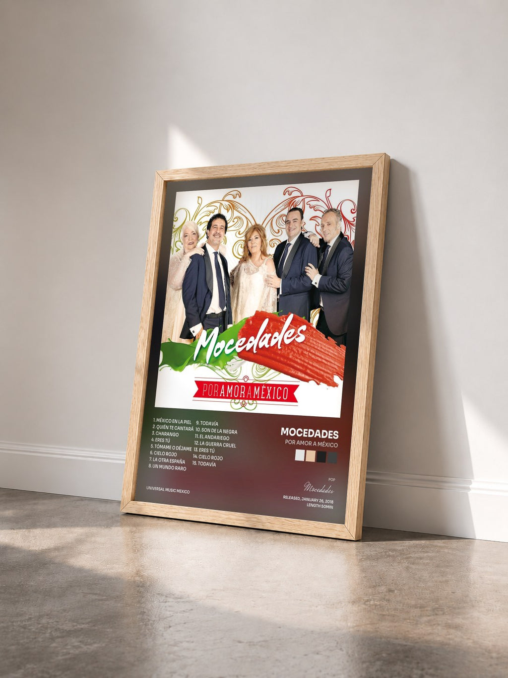 #bois Tableau de l'album Por Amor A México de Mocedades vu de trois quarts, cadre en bois brut