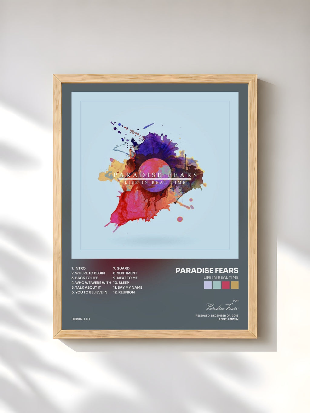 #bois Tableau de l'album Life In Real Time de Paradise Fears, cadre en bois brut, imprimé et encadré en France