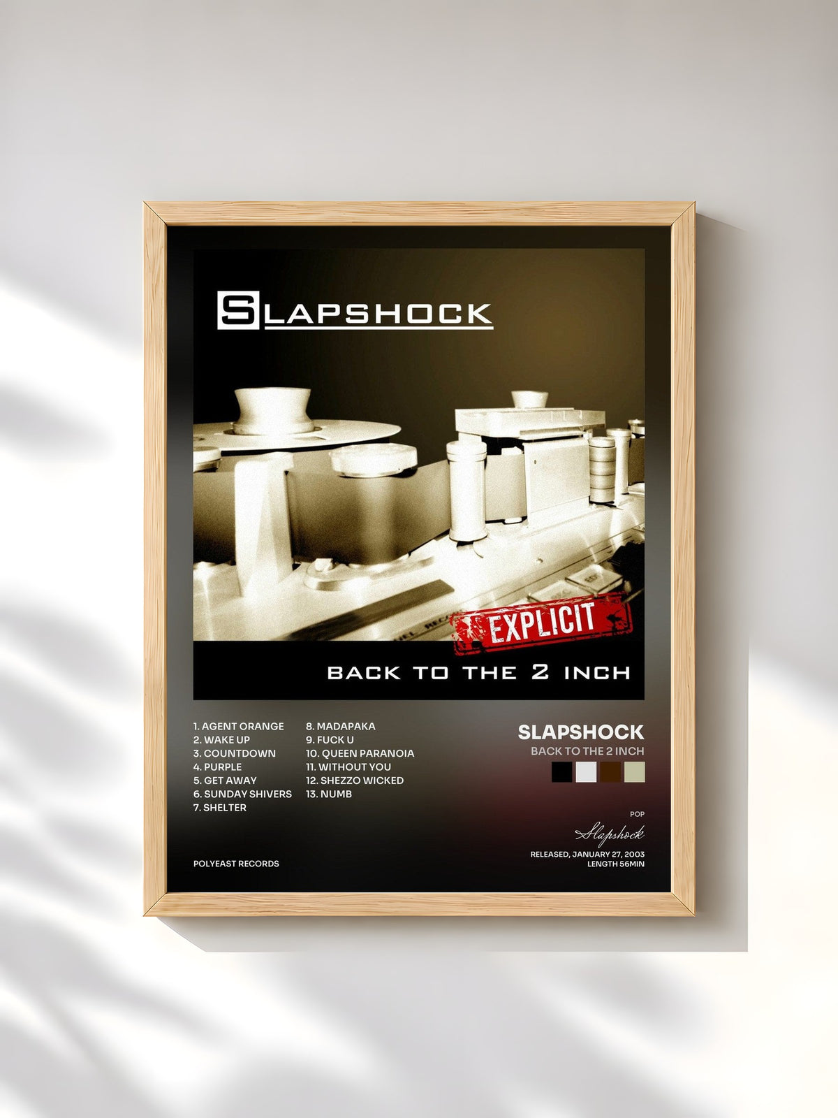 #bois Tableau de l'album Back to the 2 Inch de Slapshock, cadre en bois brut, imprimé et encadré en France