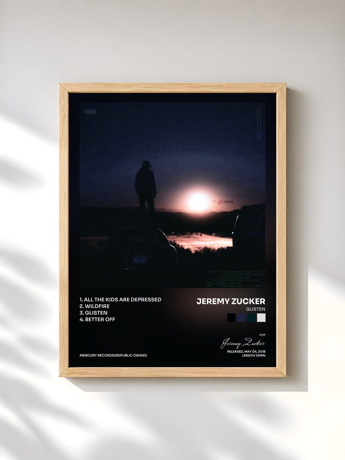 #bois Tableau de l'album glisten de Jeremy Zucker, cadre en bois brut, imprimé et encadré en France