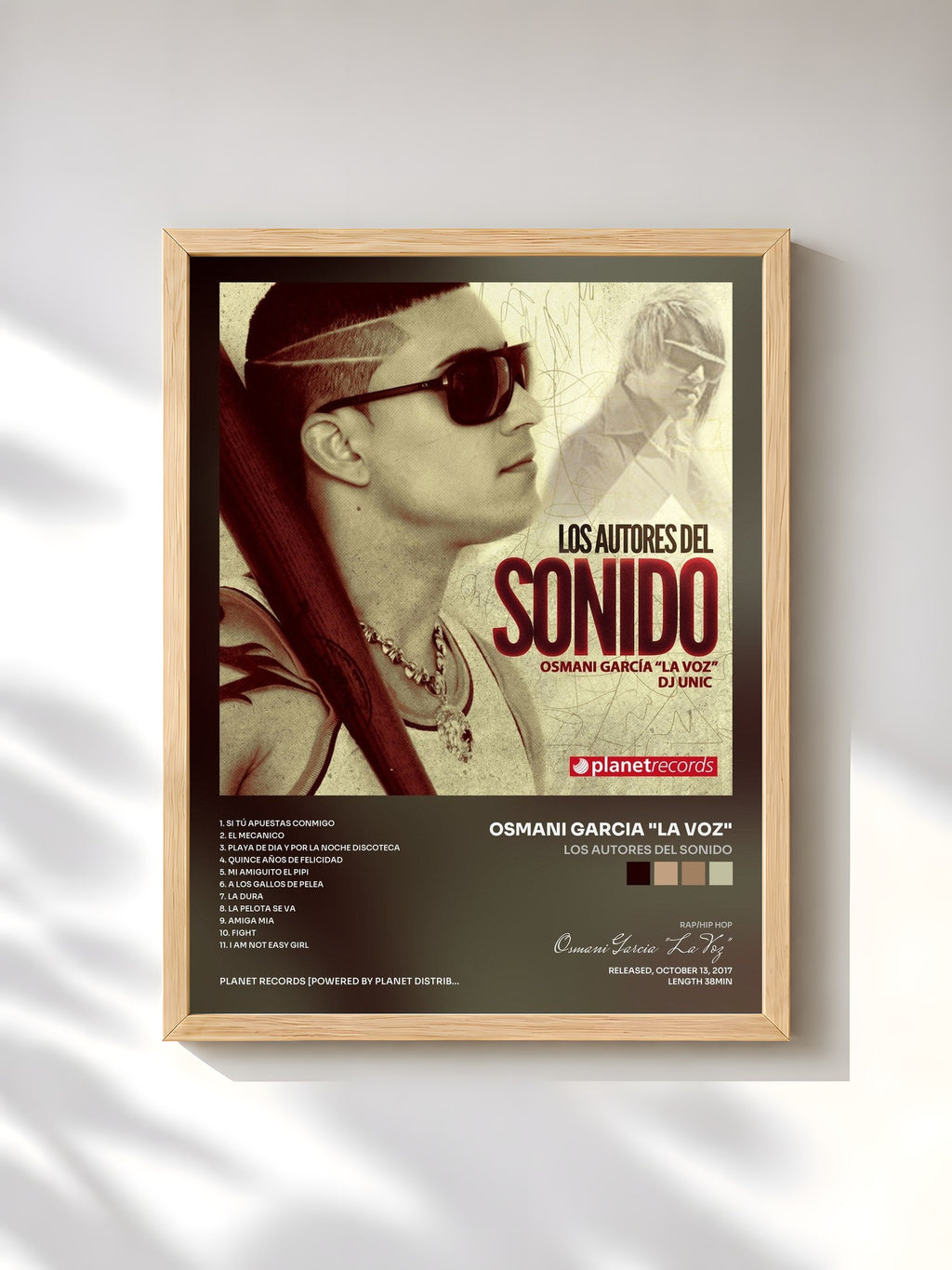 #bois Tableau de l'album Los Autores Del Sonido de Osmani Garcia "La Voz", cadre en bois brut, imprimé et encadré en France