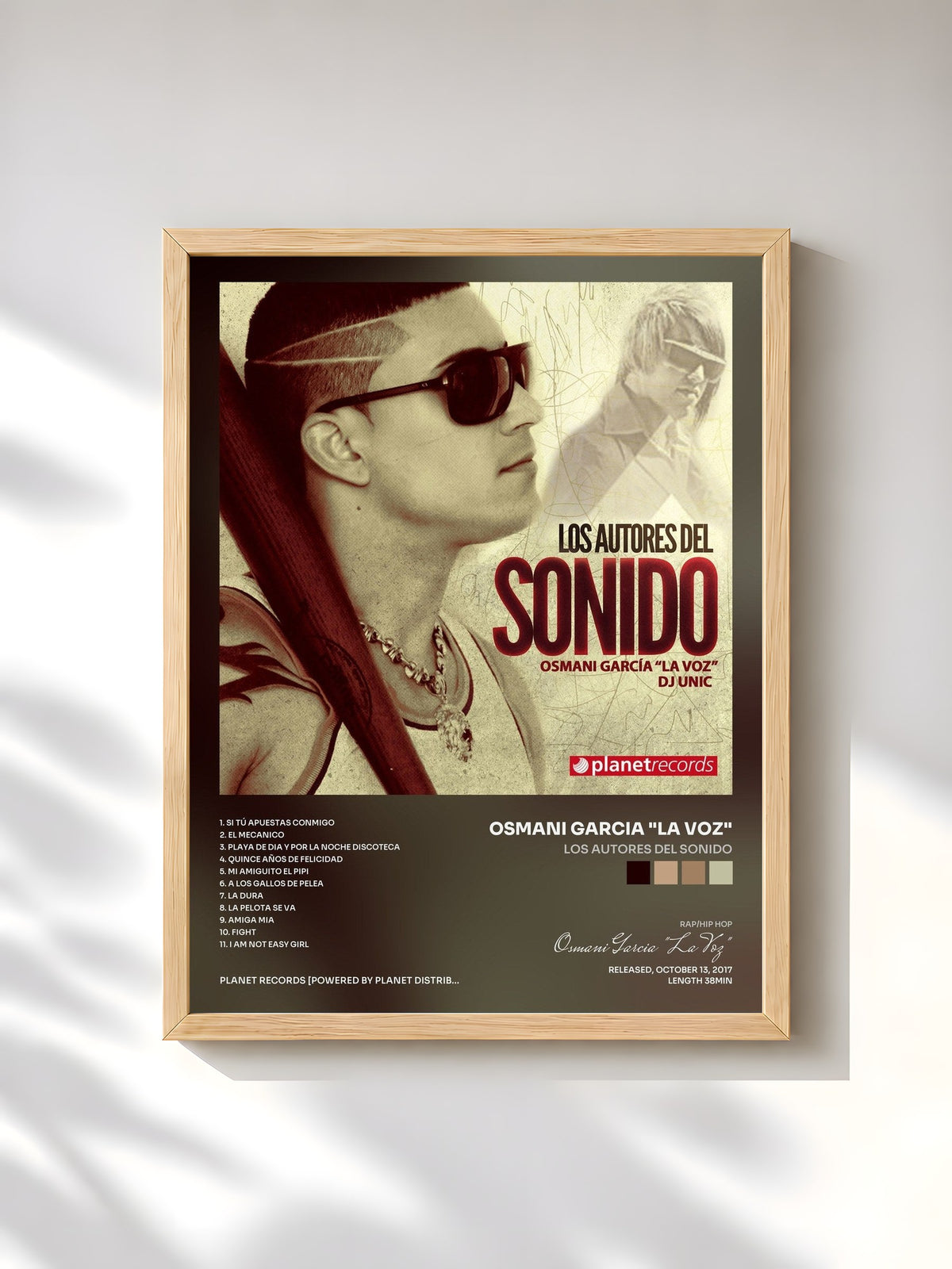#bois Tableau de l'album Los Autores Del Sonido de Osmani Garcia "La Voz", cadre en bois brut, imprimé et encadré en France