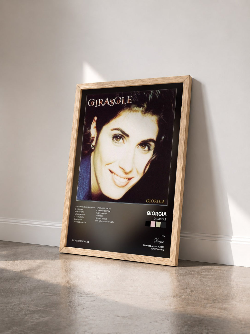#bois Tableau de l'album Girasole de Giorgia vu de trois quarts, cadre en bois brut