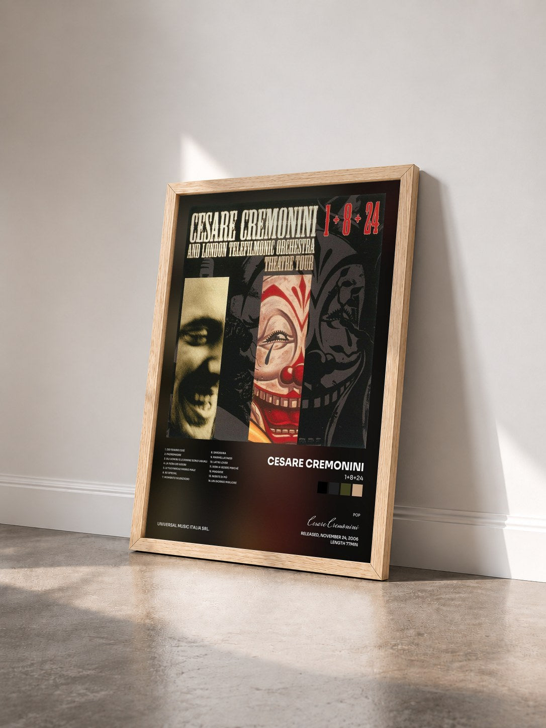 #bois Tableau de l'album 1+8+24 de Cesare Cremonini vu de trois quarts, cadre en bois brut