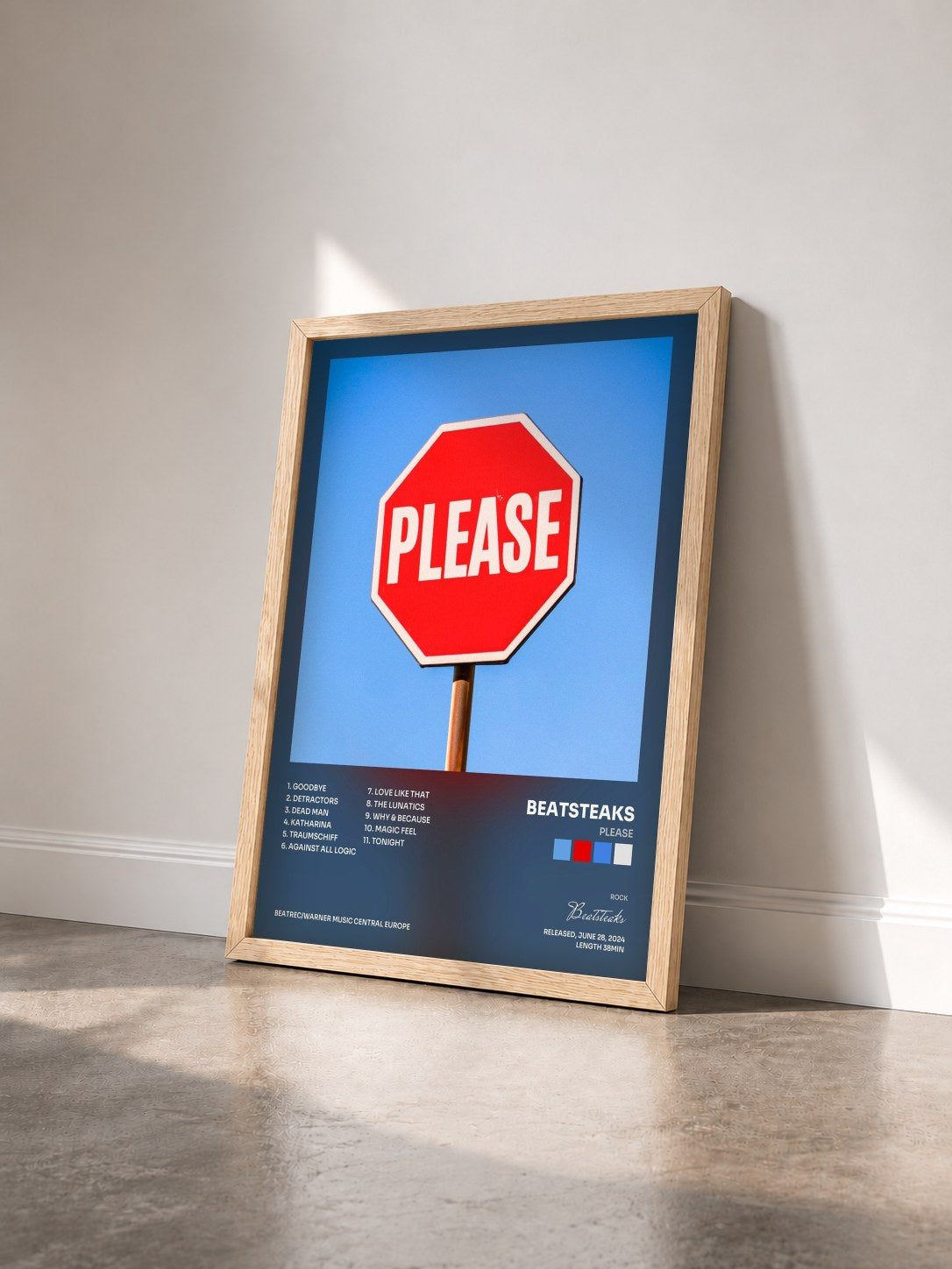 #bois Tableau de l'album PLEASE de Beatsteaks vu de trois quarts, cadre en bois brut