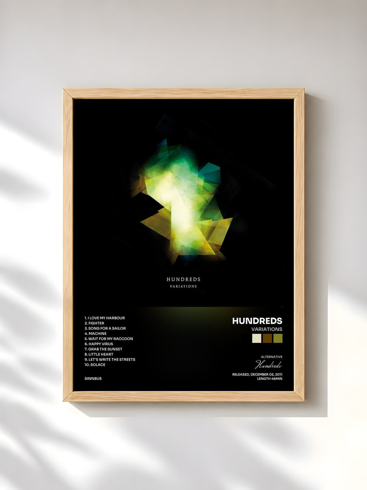#bois Tableau de l'album Variations de Hundreds, cadre en bois brut, imprimé et encadré en France