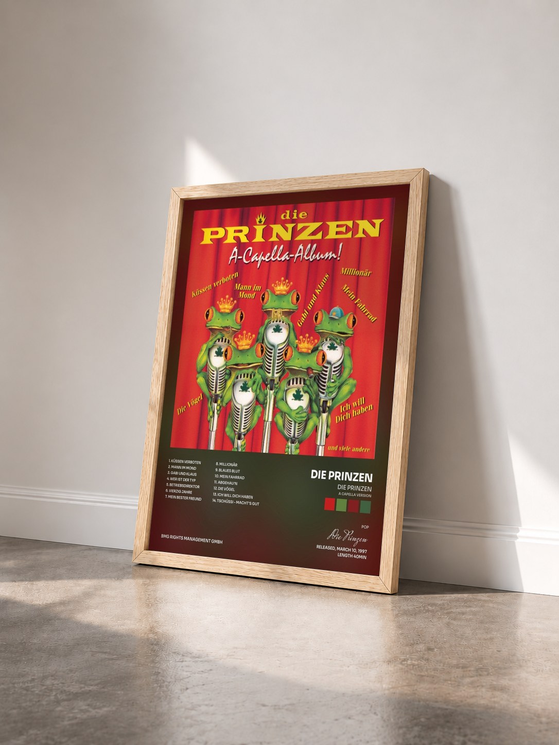 #bois Tableau de l'album Die Prinzen (A Capella Version) de Die Prinzen vu de trois quarts, cadre en bois brut