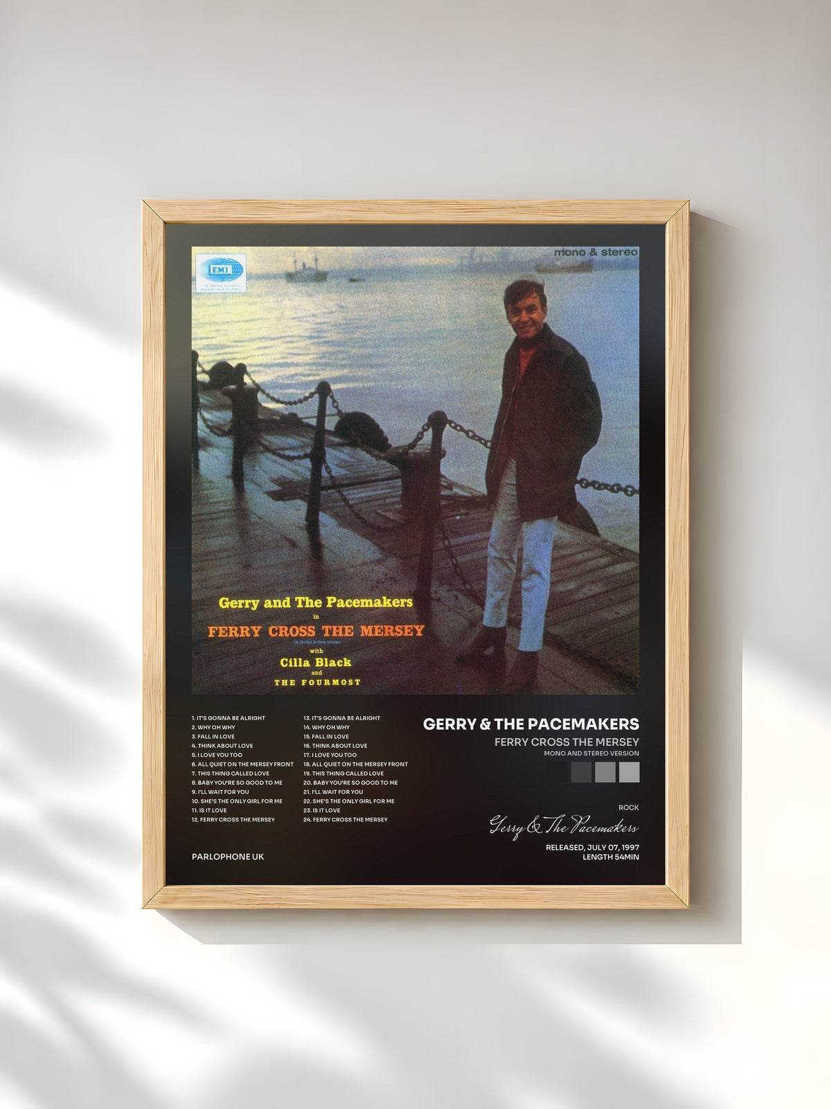 #bois Tableau de l'album Ferry Cross The Mersey (Mono And Stereo Version) de Gerry & The Pacemakers, cadre en bois brut, imprimé et encadré en France
