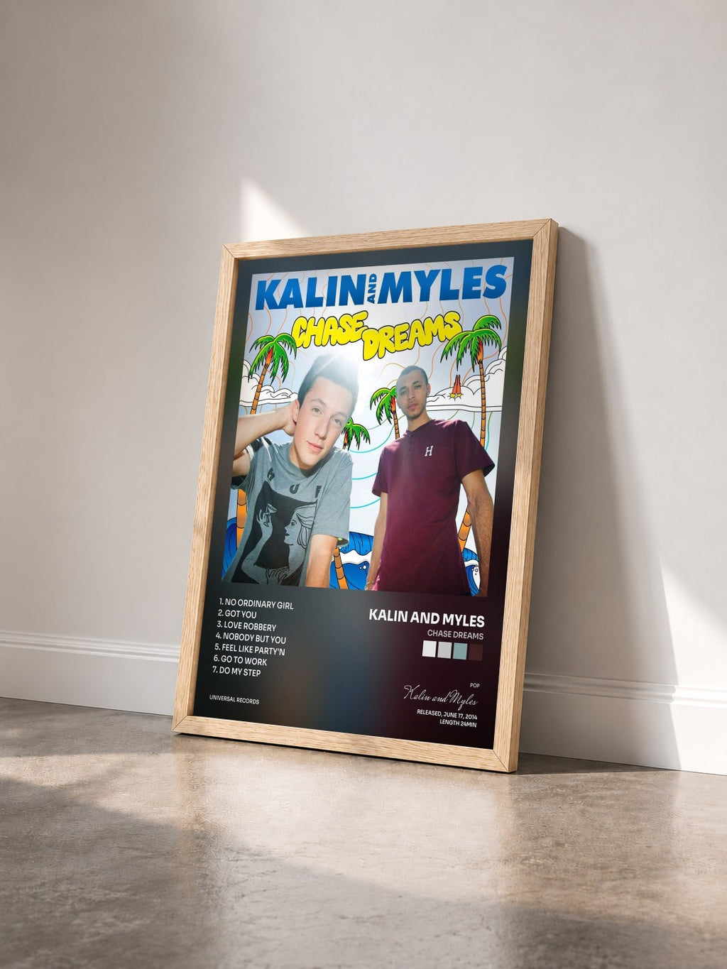 #bois Tableau de l'album Chase Dreams de Kalin and Myles vu de trois quarts, cadre en bois brut