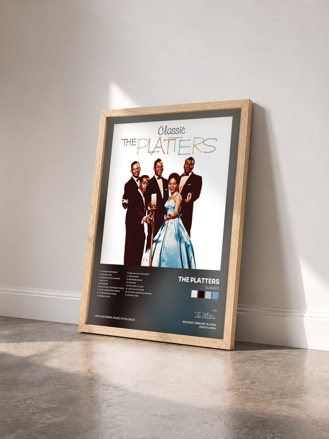 #bois Tableau de l'album Classic de The Platters vu de trois quarts, cadre en bois brut