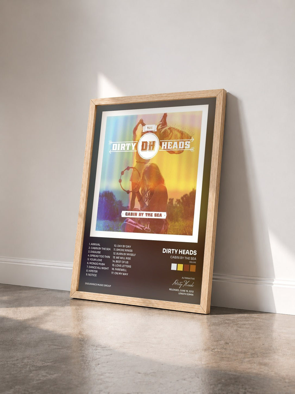 #bois Tableau de l'album Cabin By the Sea (Deluxe) de Dirty Heads vu de trois quarts, cadre en bois brut