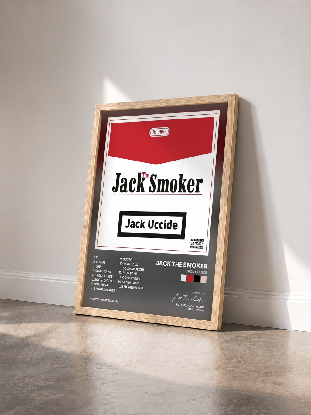 #bois Tableau de l'album Jack uccide de Jack The Smoker vu de trois quarts, cadre en bois brut