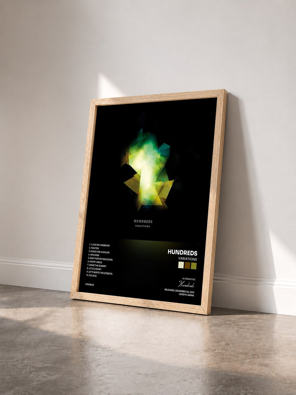 #bois Tableau de l'album Variations de Hundreds vu de trois quarts, cadre en bois brut