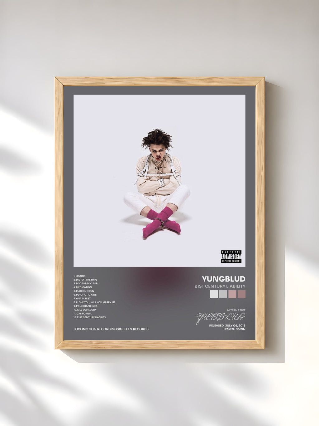 #bois Tableau de l'album 21st Century Liability de YUNGBLUD, cadre en bois brut, imprimé et encadré en France