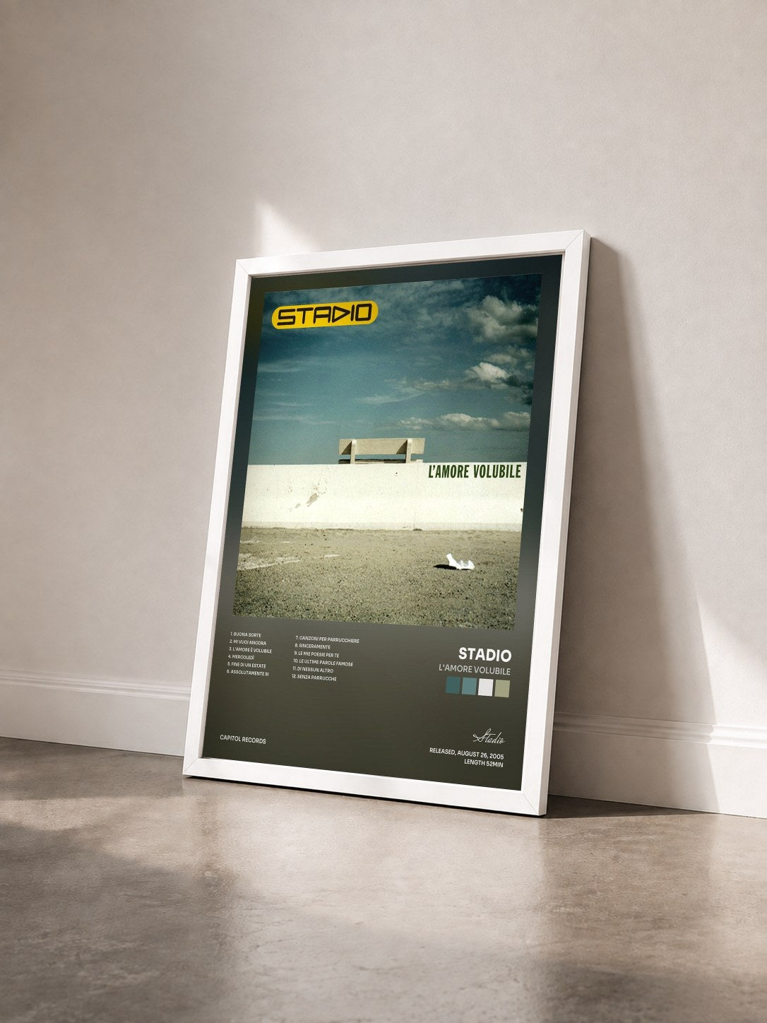 #blanc Tableau de l'album L'Amore Volubile de Stadio vu de trois quarts, cadre blanc