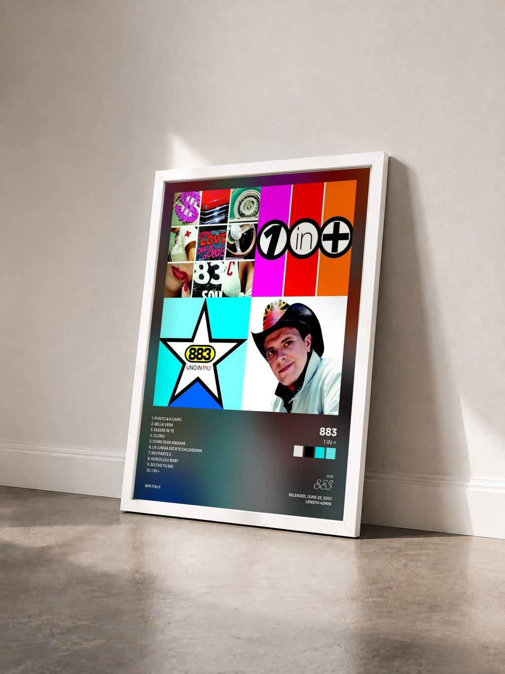 #blanc Tableau de l'album 1 in + de 883 vu de trois quarts, cadre blanc