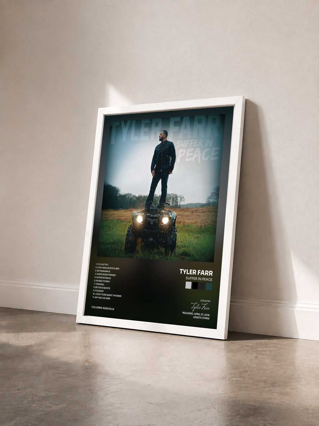 #blanc Tableau de l'album Suffer in Peace de Tyler Farr vu de trois quarts, cadre blanc