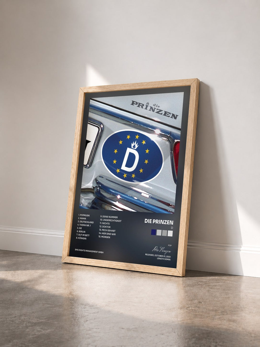 #bois Tableau de l'album D de Die Prinzen vu de trois quarts, cadre en bois brut