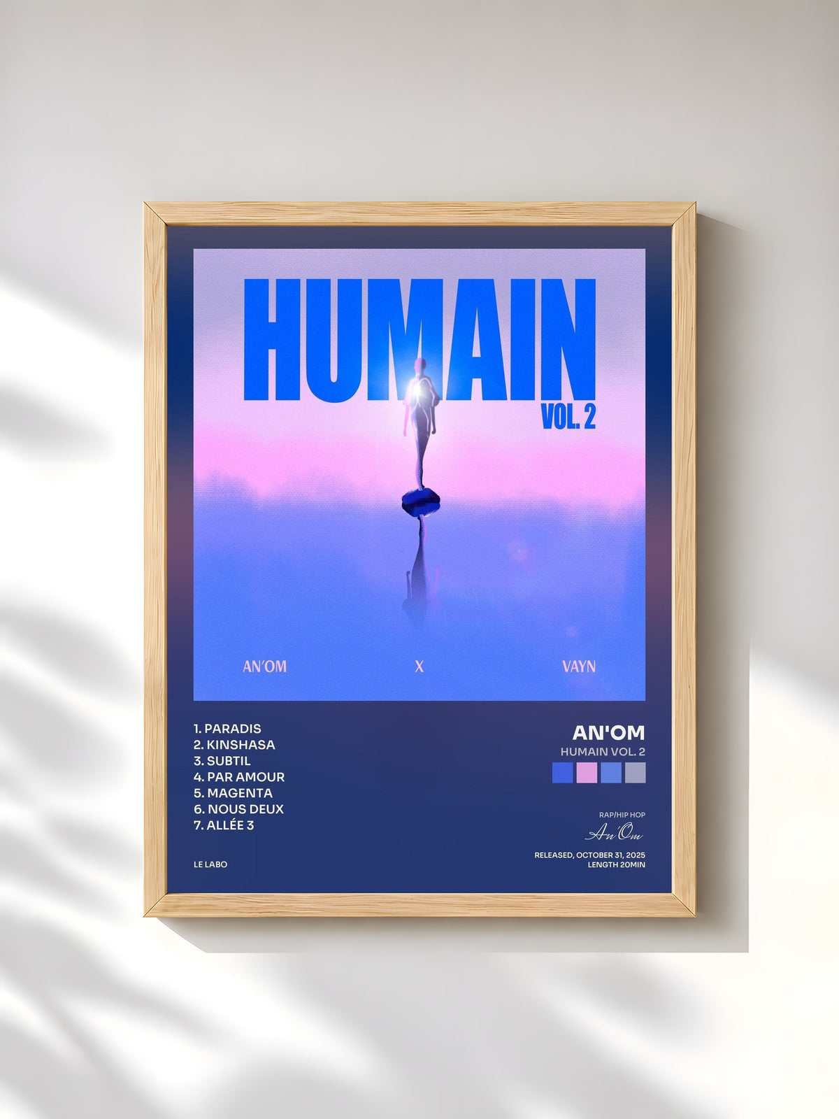 #bois Tableau de l'album Humain Vol. 2 de An'Om, cadre en bois brut, imprimé et encadré en France