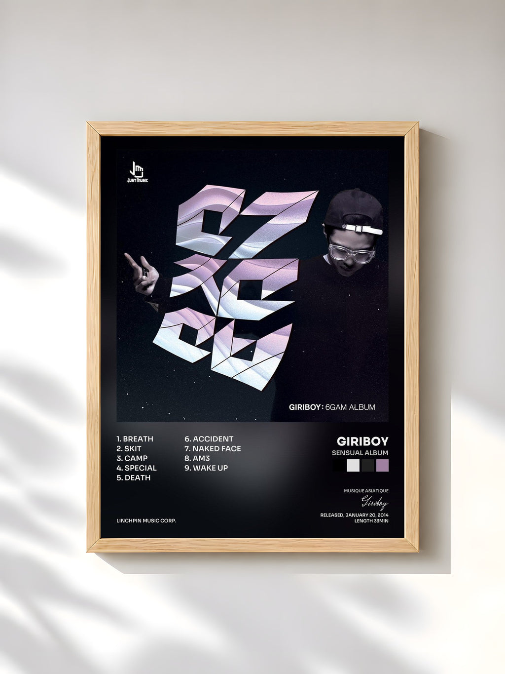 #bois Tableau de l'album Sensual Album de Giriboy, cadre en bois brut, imprimé et encadré en France