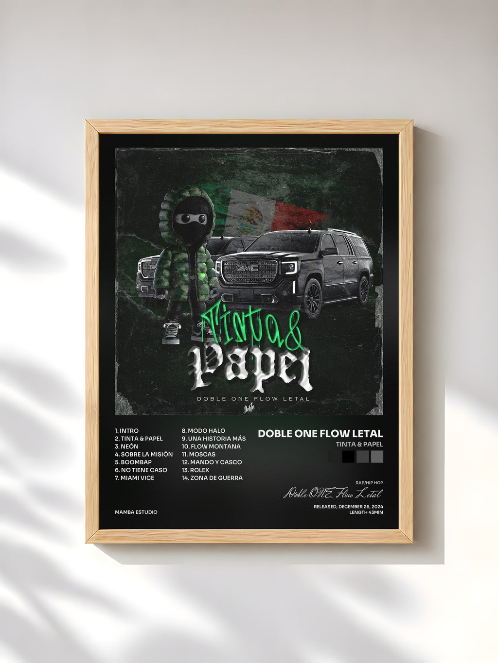 #bois Tableau de l'album Tinta & Papel de Doble ONE Flow Letal, cadre en bois brut, imprimé et encadré en France